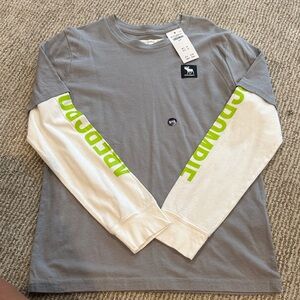 Abercrombie Kids Gray and White Long Sleeve Tee